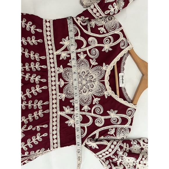 Kindred Burgundy Embroidered Blouse Top Bell Sleeve Small Boho Feminine Casual - Picture 6 of 8